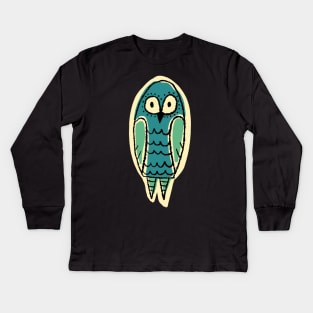 Tall and Cute Blue Owl Simple Illustration Kids Long Sleeve T-Shirt